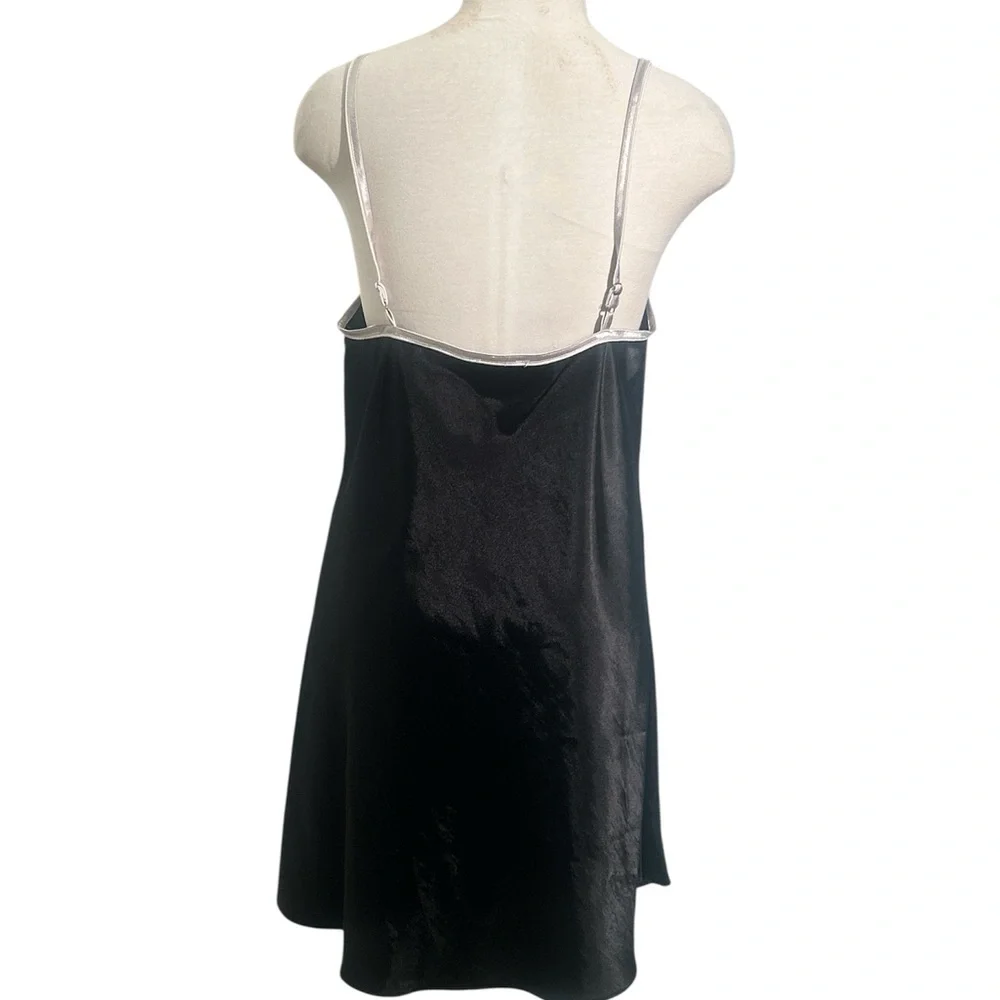 Jones New York Vintage Black Satin with White Straps Slip Dress Size Large - Picture 3 of 7
